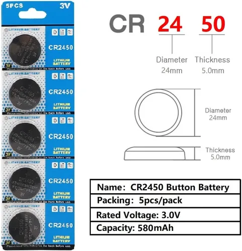 Miniatura 4 de 5 unids/pack CR2450 batería de moneda 550 mAh 3 V CR 2450 pilas de botón ECR2450 KCR2450 5029LC LM2450 3 V batería para llave de coche remoto