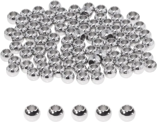 Shapenty Cuentas espaciadoras redondas de acero inoxidable, sin costuras, lisas, sueltas, para manualidades, pulseras, collares, aretes, colgantes,