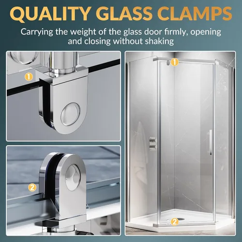 Miniatura 3 de ELEGANT Neo-Angle - Puerta de ducha sin marco de 36.5 pulgadas de ancho x 72 pulgadas de alto, cabina de ducha esquinera con vidrio transparente
