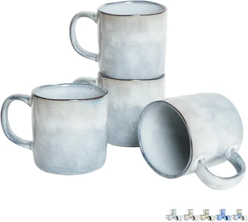 Miniatura 7 de Bosmarlin Juego de 4 tazas de café de cerámica, 14 onzas, tazas de café con mango grande, aptas para microondas, esmalte reactivo único