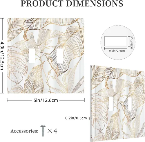 Miniatura 5 de Placa de pared decorativa con hojas de palmera tropicales de oro blanco, hoja de plátano, doble interruptor de luz de palanca decorativa, placa
