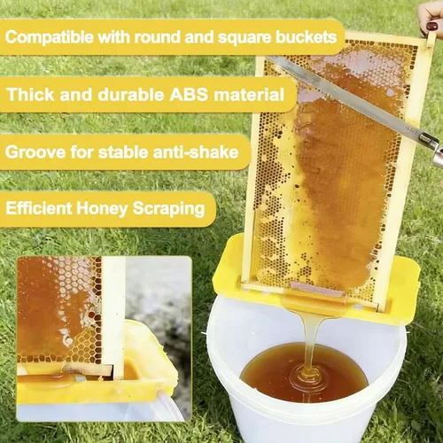Miniatura 5 de HIMO Soporte para tanque de destapado de miel, herramienta raspadora de panal de apicultura, soporte de marco de panal amarillo, compatible