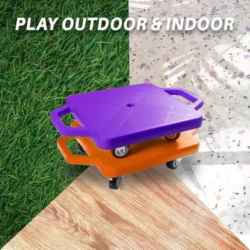 Miniatura 5 de 2 tablas de patín de plástico con asas para niños sentados y entrenamiento deportivo, con 1 anillo, 2 cuerdas y 4 pufs, juego de interior y exterior