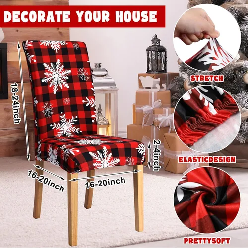 Miniatura 2 de Preboun 6 piezas de fundas para sillas de Navidad, protectores elásticos estampados para respaldo de silla, fundas para sillas de comedor, fundas