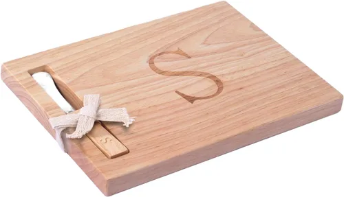 Miniatura 11 de Miicol Tabla de madera para charcutería, tabla de queso con monograma de 10 pulgadas, tabla de cortar inicial personalizada con esparcidor, regalo