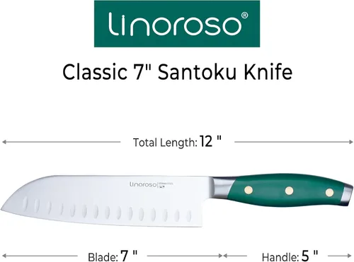 Miniatura 7 de linoroso Santoku - Cuchillo de chef de cocina de carne de 7 pulgadas con caja de regalo premium, cuchillos de verduras de acero inoxidable de alto