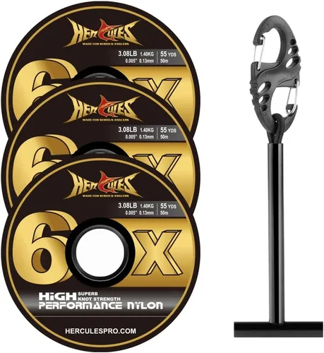 Miniatura 8 de HERCULES Tippet de pesca con mosca, paquete de 3 con soporte para volquetas, 55 yardas