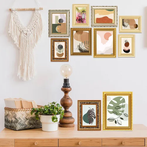 Miniatura 6 de 15 marcos de fotos dorados vintage para pared o mesa, collage de marcos franceses ornamentados estilo country con marcos de 8x10, 5x7, 4x6 pulgadas