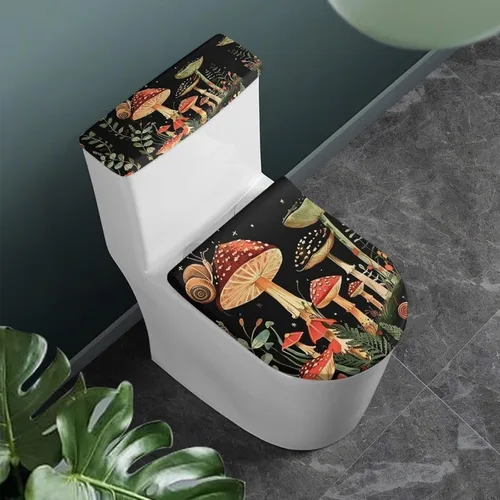 Miniatura 32 de Flashideas Juego de cubierta para tanque y tapa de inodoro con estampados de patas de perro coloridas - Elástico, se adapta a la mayoría de tanques