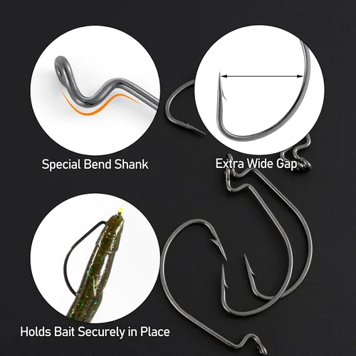 Miniatura 4 de Dr.Fish EWG - Ganchos para pesca de lubina, extra ancho, para pesca de agua dulce, carolina/Texas Rig