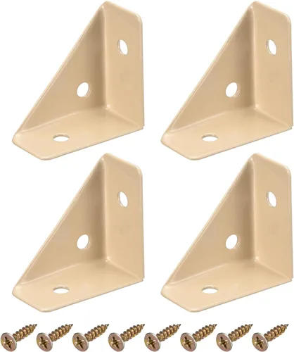 Miniatura 9 de uxcell 4 soportes de esquina angulares de 1.496 in x 1.496 in, soportes de acero laminado en frío con tornillos para borde de escritorio y cama Beige