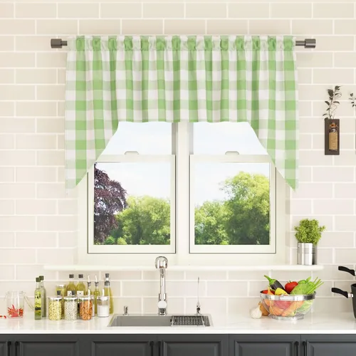 Miniatura 263 de Cenefas de cortina para ventana de 16 pulgadas de largo, 2 paneles de cuadros búfalo, cortinas pequeñas con bolsillo para barra, estilo clásico