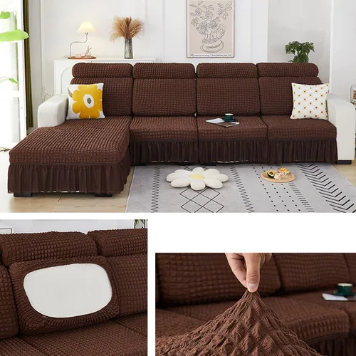Miniatura 18 de Fundas elásticas para cojín en forma de L, funda de sofá modular de 1/2/3/4 asientos, con falda, sillón, sofá biplaza, protector de muebles