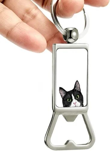 Miniatura 4 de WIRESTER Llavero de metal para abrebotellas, abrebotellas de cerveza, llavero para cocina, bar, restaurante, fácil de llevar, gato negro Bombay