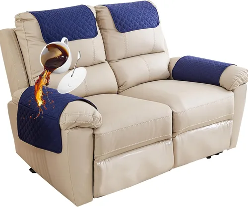 Miniatura 22 de Funda para Reposabrazos de Sofá, Funda para Reposacabezas de Silla Reclinable, Funda de Sillón con Bolsillos, Protector de Muebles Acolchado Beige