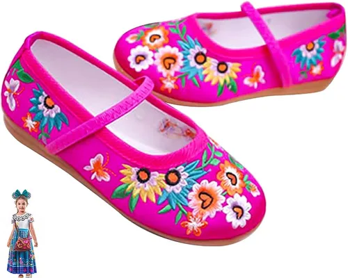 Encanto Costume Shoes for Girls Gorgeous Mary-Jane Ballet Pumps Comfortable Low Heel Round Toe Flats Floral Embroidery Shoes