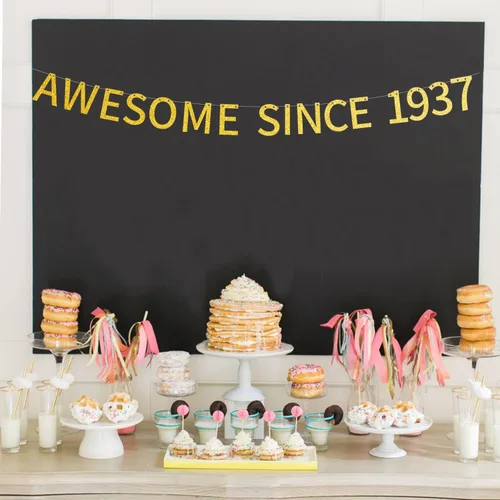 Miniatura 5 de Impresionante cartel con texto en inglés "Awesome Since 1937" con texto en inglés "Happy 89th Birthday", dorado brillante, decoración de fiesta