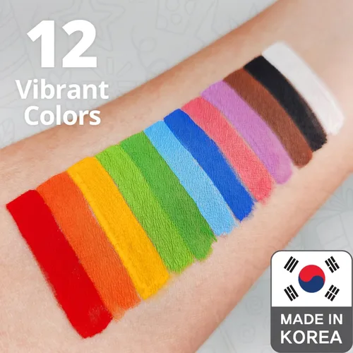 Miniatura 5 de Grida - Pintura facial para niños, kit profesional de pintura facial para fiestas para niños con 12 colores vibrantes con doble blanco, fácil