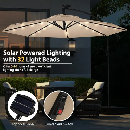 Miniatura 5 de Tangkula Sombrilla solar de patio de 10 pies, sombrilla voladiza para exteriores con rotación de 360 grados, poste de aluminio, fácil ajuste