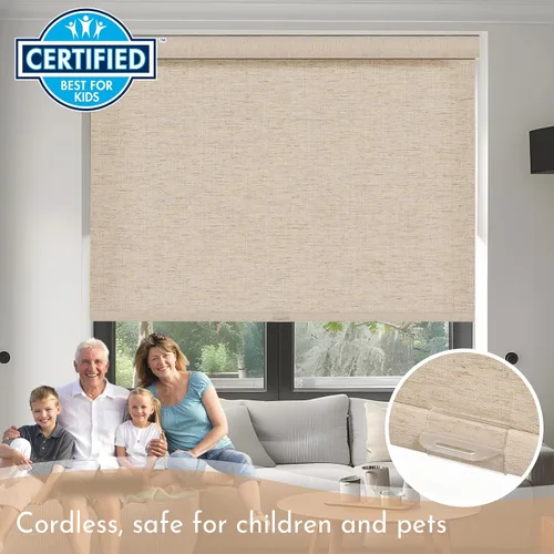 Miniatura 5 de Persilux Persianas Enrollables Opacas para Ventanas, Sin Cordón, Tela de Lino, Persianas Enrollables, Tela con Aislamiento Térmico Protección UV