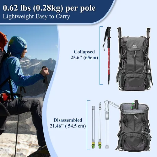Miniatura 4 de TheFitLife Bastones de senderismo nórdicos – 2 palos con sistema antigolpes y bloqueo rápido, telescópico, plegable, ultraligero para senderismo
