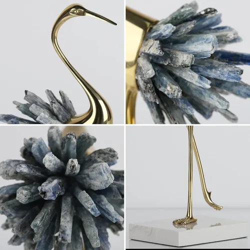 Miniatura 6 de Suruim - Acentos de decoración dorados, estatuas de pájaros de latón, adornos de cristal modernos para sala de estar, dormitorio, escritorio de Azul
