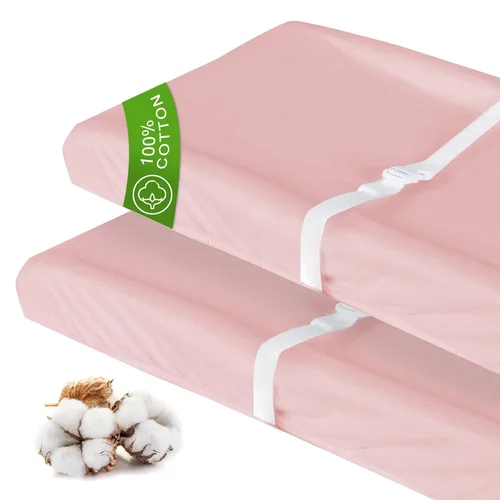 Miniatura 11 de Paquete de 2 fundas para cambiador para niñas, con estampado encantador, suave, unisex, para cambiar, se ajusta a almohadilla contorneada de 32 x 16