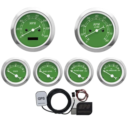 Miniatura 15 de MOTOR METER RACING - Juego clásico de velocímetro (6 piezas) con velocímetro mecánico, odómetro analógico, esfera verde, aguja blanca, iluminación