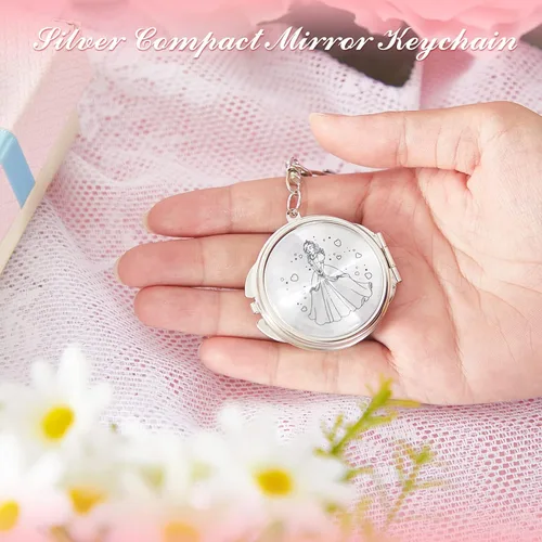 Miniatura 5 de Nosiny 100 juegos de recuerdos de fiesta de quinceañera para invitados, llavero compacto plateado con bolsa de organza blanca, regalo de cumpleaños