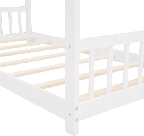 Miniatura 8 de Cama de casa de tamaño individual para niños, base de cama Montessori tamaño individual con cabecero y estribo, cama de madera para niños y niñas
