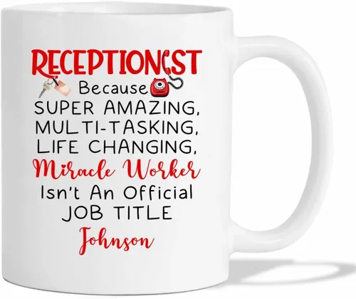 Miniatura 18 de Taza de café de recepcionista personalizada, regalos para agradecimiento, taza blanca de recepcionista, taza de viaje para recepcionistas, taza