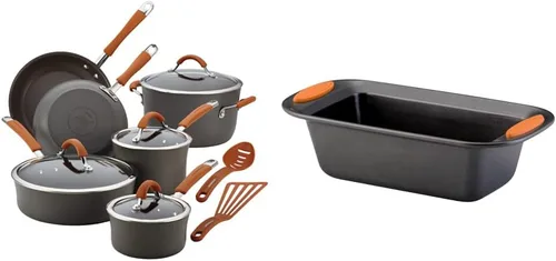 Miniatura 12 de Rachael Ray - 87630 Rachael Ray Cucina - Juego de ollas y sartenes antiadherentes anodizadas duras, 12 piezas y herramientas de cocina y artilugios