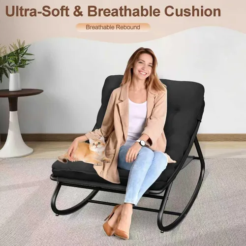 Miniatura 6 de Mecedora para interiores, cómoda silla de patio, mecedora con otomana y marco de metal resistente, sillas de balcón con cojín grueso, silla mecedora
