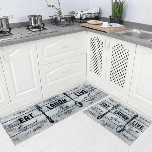 Miniatura 9 de Juego de 2 alfombras de cocina de 17 x 48 pulgadas + 17 x 24 pulgadas, tapetes antideslizantes lavables para suelo de cocina, 2 tapetes cómodos