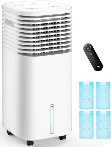 Aire acondicionado portátil 4 en 1, enfriador de aire evaporativo con 4 modos y 3 velocidades, temporizador de 15 horas para apagado automático