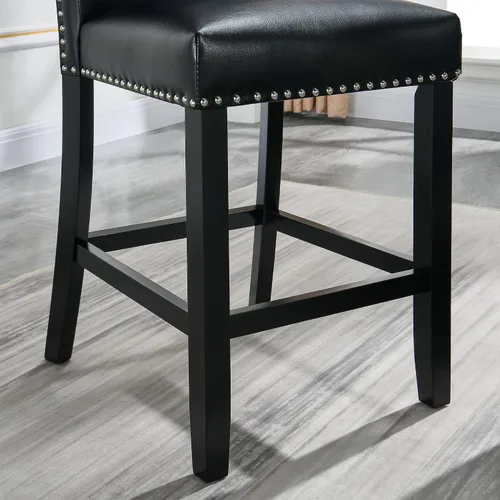 Miniatura 8 de LEEMTORIG Juego de 2 taburetes de bar, de piel sintética de 24 pulgadas de altura de mostrador, taburetes de bar tapizados sin brazos con respaldo