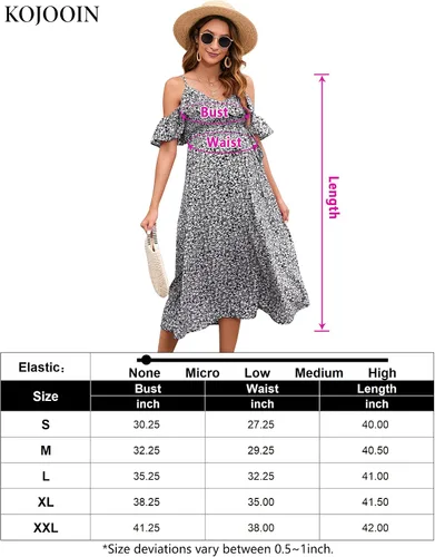 Miniatura 6 de KOJOOIN Vestido de maternidad para mujer, con volantes, manga corta, tirantes delgados, vestido floral, cuello en V, acampanado, vestido