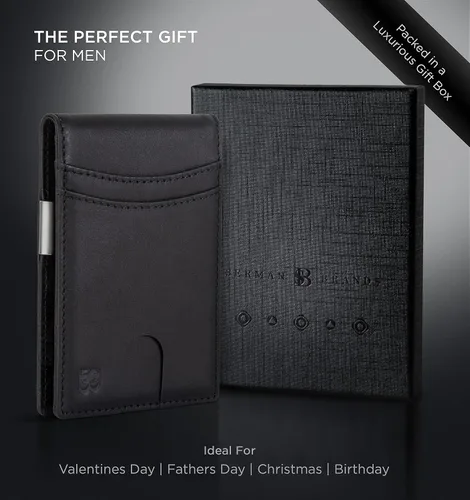 Miniatura 6 de SERMAN BRANDS Billetera con clip de dinero para hombre. Carteras delgadas con bolsillo frontal con bloqueo RFID para hombres, de cuero de grano