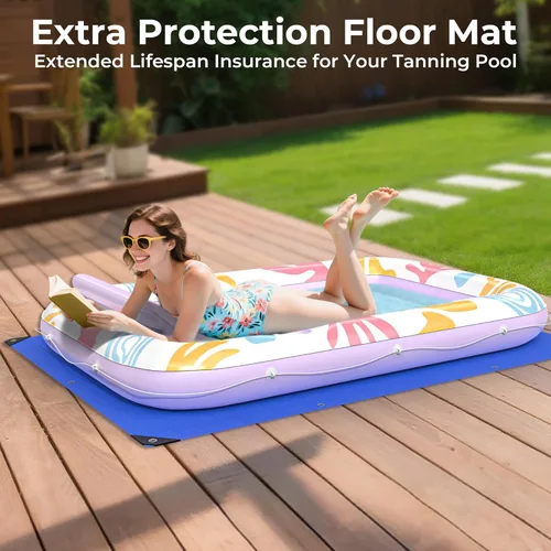 Miniatura 10 de Flotador inflable de bronceado para piscina con lona de protección, flotadores de piscina de 70 x 46 pulgadas para adultos con almohada, flotador 6