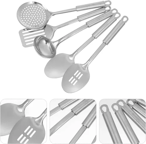 Miniatura 4 de BESPORTBLE Utensilios de cocina de acero inoxidable resistentes al calor con diseño ergonómico para cocinar en casa y almacenamiento ordenado