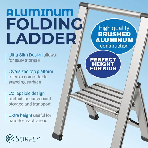 Miniatura 3 de Escalera plegable de 1 escalón, decorativa, de aluminio moderno y hermoso, ligero, perfil ultra delgado, peldaños antideslizantes, resistente