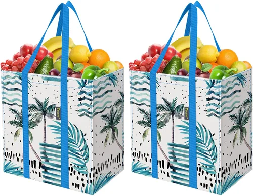 Miniatura 18 de BALEINE 2 PK Grocery Bags Reusable Shopping Bags with Reinforced Bottom, Heavy Duty Foldable Tote Bags (Antique Folidage)