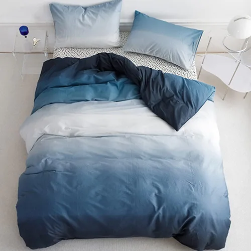 Juego de edredón Wellboo, juego de ropa de cama Queen, color sólido, azul marino y blanco degradado, edredón de algodón, moderno, liso, suave, con