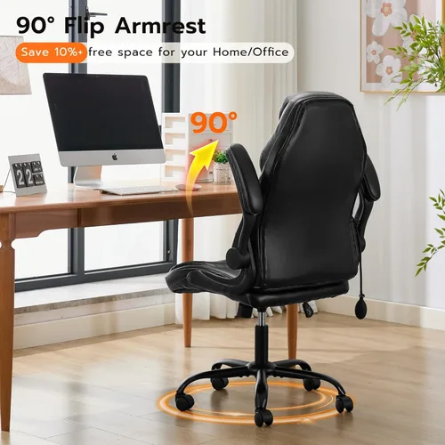 Miniatura 6 de Silla de escritorio de oficina, silla ergonómica para computadora con brazos abatibles acolchados y soporte lumbar ajustable, silla ejecutiva
