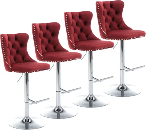 Miniatura 40 de Aoowow Juego de 2 taburetes de bar giratorios ajustables con parte trasera de terciopelo copetudo, sillas de bar modernas tapizadas con cabeza