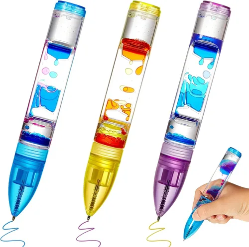 Equsion 3 bolígrafos con burbujas de movimiento líquido, con temporizador colorido, para concentración, estrés, alivio de la ansiedad, juguetes