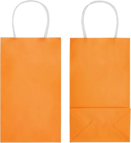 Miniatura 9 de BLUE PANDA Paquete de 25 bolsas de regalo naranjas con asas, pequeñas bolsas de papel para cumpleaños, bodas, minoristas (5.3 x 3.2 x 9 pulgadas)