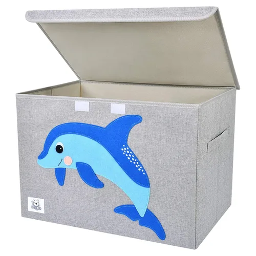 Miniatura 15 de Baúl de juguetes plegable grande para niños con tapa abatible, organizador de almacenamiento de juguetes de animales de tela Dinosaurio