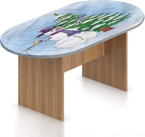 Miniatura 15 de XISUNYA Mantel ovalado ajustable de poliéster elástico para Navidad, mantel ajustable con estampado de villancicos nevados, se adapta a mesas