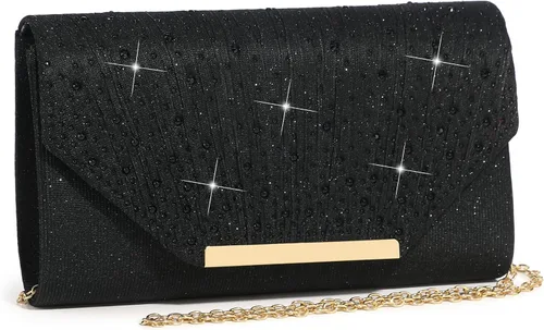 MUDUO Bolso de noche para mujer, con diamantes de imitación con purpurina, para boda, bolso de noche, sobre de cristal, bolso cruzado de hombro